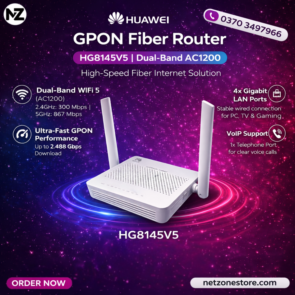 Huawei HG8245V5 Dual Band AC1200 GPON Fiber Optic Router with 4 Gigabit Ports