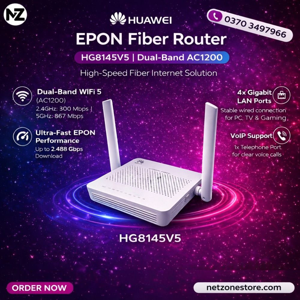 Huawei HG8245V5 Dual Band AC1200 GPON Fiber Optic Router with 4 Gigabit Ports